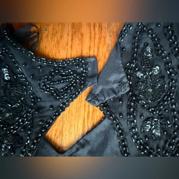 Vintage Mark & John 100% silk beaded black cocktail dress M - Picture 4 of 9